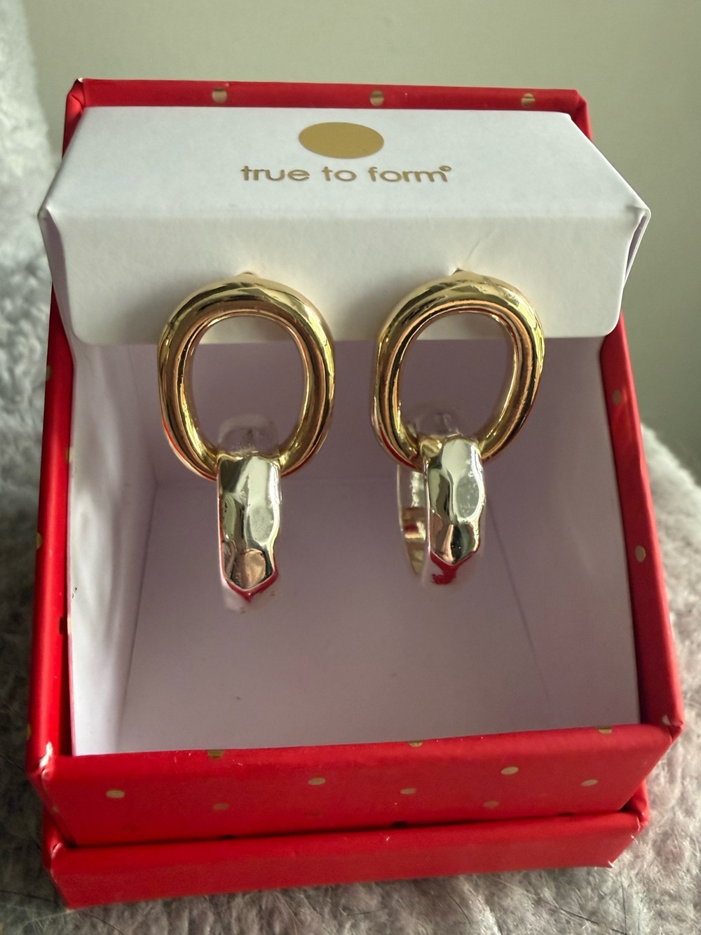 Two-Tone Gold & Silver Hoop Drop Earrings NEW
